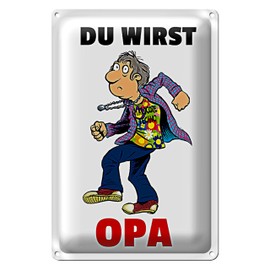 Lustiges Opa-Werden Schild | Geschenk für werdende Großväter | Humorvolles Metallschild | 12 cm x 18 cm