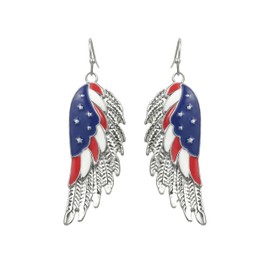 GRDSAW 4th of July Feather Dangle Earrings for Women Red White Blue Stripe American Flag Patriotic Independence Day Dropwise Glaze Hook Earrings Fashion Jewelry Gift (Feather)