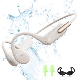 HIFI WALKER Bone Conduction Headphones Bluetooth 5.3 with MP3 Player Built-in 32GB Memory, IPX8 Waterproof Swimming Headphones Open-Ear Sports Headset with Mic & Voice Control for Running, Cycling
