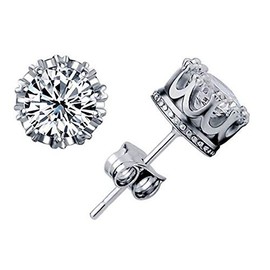OUTLETISSIMO® UN45 Plain Earrings Crown Cubic Zirconia Diamond CZ 8 mm Offer Sterling Silver Diamond Zirconia, Sterling Silver, Cubic Zirconia