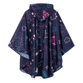 SaphiRose Lightweight Kids Rain Poncho Waterproof Jacket Zipper Up Rain Coat Planet X-Large