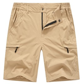 YSENTO Mens Outdoor Cargo Work Shorts Quick Dry Lightweight Hiking Walking Camping Multi-pocket Golf Shorts(Khaki,30)