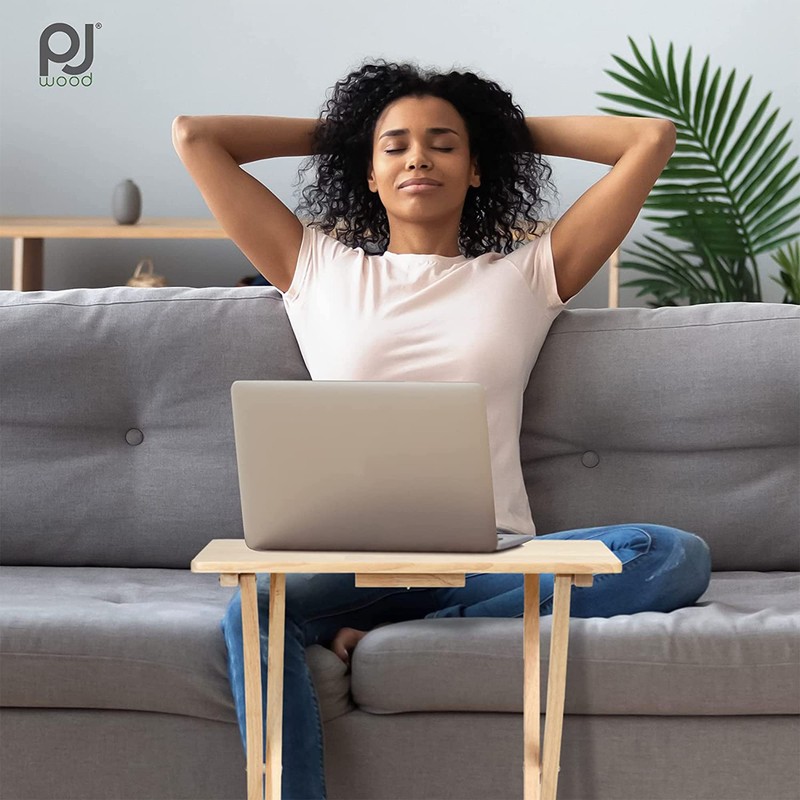 PJ Wood 5-Pack TV Tray, Folding Wooden Dinner Table Set