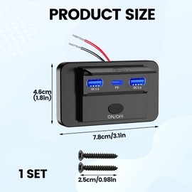 Girihe 1 PCS 12V Usb Socket with on/off Button, 72W 12V Usb Socket Campervan, Usbb 12V/24V Sockett for Motorcycles Boats Marine Rvs Trucks Golf Carts