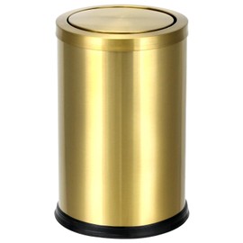 QWORK Antique Gold Trash Can, 2.4 Gallons Stainless Steel, Waterproof, Rustproof with Swing Lid