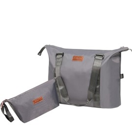 Aklsvion Weekender Duffel Bags for Women, Waterproof Travel Tote Bag with Trolley Sleeve, Large Carry On Hospital Bag for Labor and Delivery, Overnight Luggage Bag, Sport Gym Duffle (Metallic Grey)