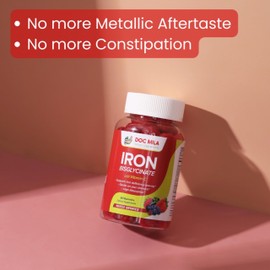 Iron Supplement for Kids and Adults - Iron Bisglycinate Gummies 25mg with Liposomal VIT C - Chelated Iron Supplement for Women and Men - 60 Gummies, 1 Month Supply