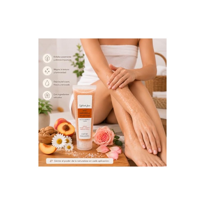 GEL EXFOLIANTE CORPO-FACIAL NUEZ, MANZANILLA Y MELOCOTÓN 120ML4.05 fl oz.