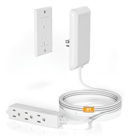 VERSAF Flat Plug Extension Cord - 3 Outlets Power Strip with Detachable Ultra-Thin Outlet Cover, 3FT Cord, Universal Size, 13A 125V 1625W, ETL Listed, White - Ideal for Home, Office, Living Room, Bedroom