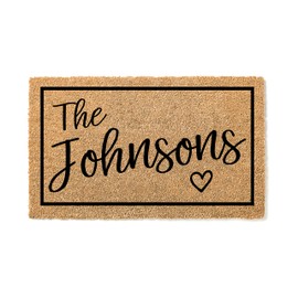 Heartful Custom Family Name Doormat, Premium Quality, Thick 100% Coconut Coir, Durable Front Door Mat, Made in The USA, Personalized Entryway Rug 1007