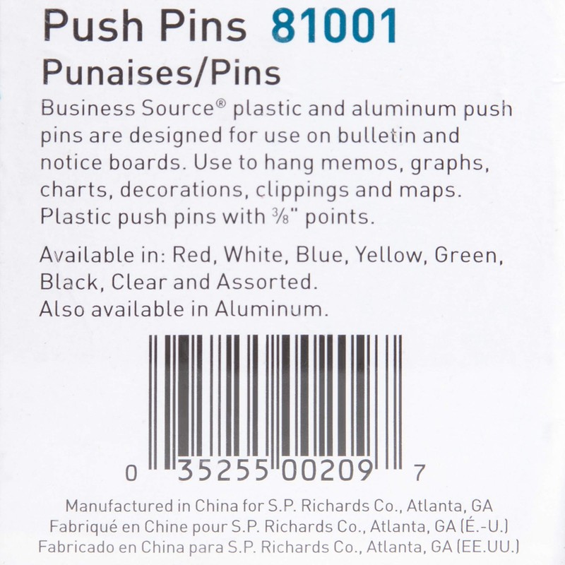Business Source 1/2" Head Push Pins
