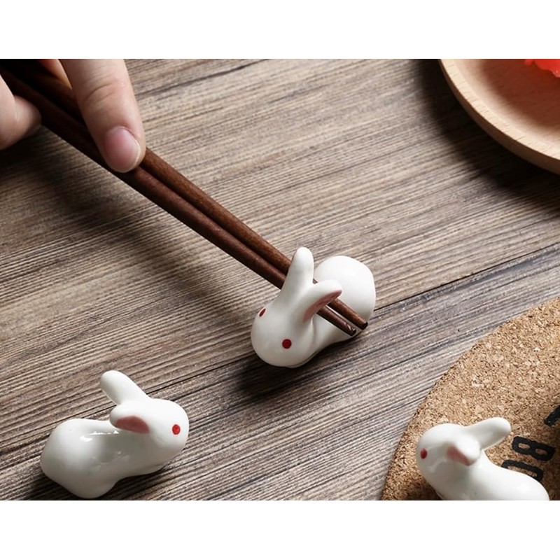 speed mao Cute Rabbit Ceramic Chopsticks Rest Caratory, Set of