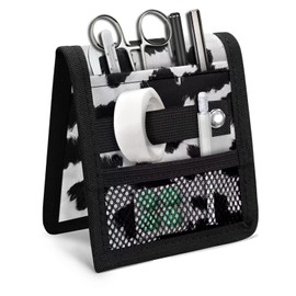 PCSJRKG Cow Print Nursing Pouch Organizer for Nurses, Utility Tool Pocket Pouch with Multiple Pockets, Storage Nurse Pocket Organizer for Hospital, White and Black