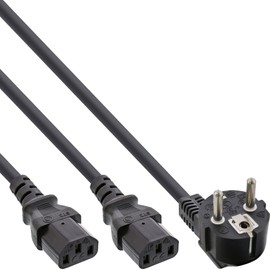 InLine 16657F Mains Y Cable, 1x Earthing Contact Plug to 2x IEC Plug, 5 m