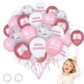 Pack of 28 Pink First Day of School Balloons, School Start Decoration, School Start Party Decoration with Confetti Balloons, School Child Colour Mix Latex Colourful Balloons for Back to School Boys