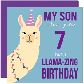 7th Sons Llama Birthday Card for Son - Llamazing - Funny Llama Birthday Card for 7 Year old Kids seven, seventh
