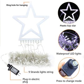 Outdoor Christmas Decorations Star Lights String,320 LED 16.4 ft Christmas Tree Lights , 8 Memory Lighting Modes&Timer Christmas Star Lights for Yard,Festival,Party,Christmas Decorations (Cool White)