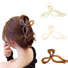 3 Pcs Hair Claw Clips,Big Bow Claw Clip Sturdy and Stable Hair Clips,Claw Clips for Thick Hair and Thin Hair,Cute Styling Accessories Suitable for Women(Three Colors)