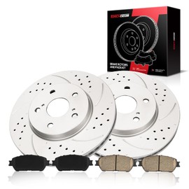 Torchbeam 31314+D906 Front Drilled and Slotted Brake Rotor and Ceramic Brake Pad Set Kit for ES300, Sienna, Camry, Avalon, Solara, Brake Pads and Rotors Kit, 6pcs
