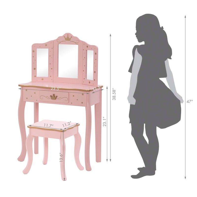 UTEX Kids Vanity Set with Mirror and Stool, Kids Make