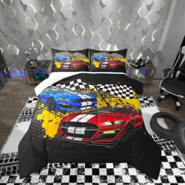 Racing Car Comforter Set,Cool Sports Car Bedding Set for Kids Girls Women,Adults Race Car Competition Comforter,Extreme Sports Quilted Duvet Set Bedroom Collection Twin Size 2Pcs