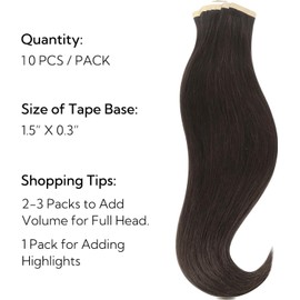 hotbanana Tape in Extensions Echthaar, 40cm Tape Extensions Echthaar 16 Zoll 10 Stück 25g Dunkel Braun Echthaar Extensions Tape Gerade Remy Echthaar Tape Extensions