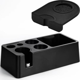 DEALZOOM Espresso Tamping Station and Espresso Tamping Mat – Espresso Knock Box and Tamp Station - Fits 53-58mm Espresso Tamper, Espresso Distribution Tool - Espresso Accessories Not Included (Black)