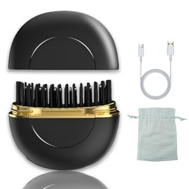 Cordless Hair Straightener Brush - Mini Hot Comb Hair Straightener for Women,Portable Mini Hot Comb USB Rechargeable Straightening Brush for Travel (Black)