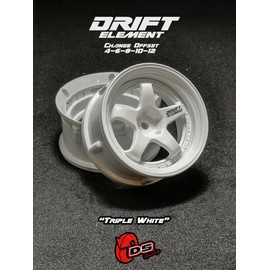 DS Racing Drift Element 1/10 RC Car Drift Rims Wheels, 2PCS Set, 5-Spoke, Adjustable Offset, Fits Yokomo YD MD RD, MST RMX, Reve D RDX, Redcat RDS, HPI, Tamiya TT & More (Triple White)