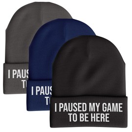 Purple Print House Gaming Gifts, Paused My Game to Be Here Funny Beanie Hat, Gifts for Boys Mens (Black)