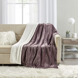 BOURINA Sherpa Fleece Throw Blanket Soild Super Soft Fuzzy Reversible Plush Blankets for Bed Sofa,Lavender 50"x60"