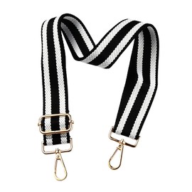 BEEFLYING 1Pc Wide Black and White Stripe Pattern Adjustable Shoulder Strap Replacement Belt Crossbody Canvas Purse Strap Nylon Bag Straps for Bag Repairing Accessories