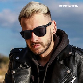 KANASTAL Sunglasses for Men Women Polarized Black Sunglasses Womens Mens Sun Glasses UV400 Protection Trendy Mens Shades Retro for Driving Fishing Traveling Beach