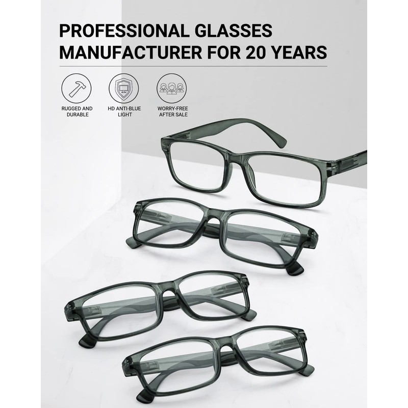 LUFF Unbreakable Reading Glasses for Women,4PCS Blue Light Blocking Reading