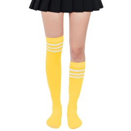 Zando Yellow Thigh High Socks Striped Thigh High Socks for Women Yellow Knee High Socks Striped Knee High Socks Thigh High Stockings Cosplay Stockings Thigh Highs Yellow Leg Warmers Yellow/White