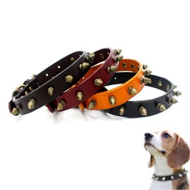 Spiked Puppy Dog Collar Soft First Layer Cowhide Leather Mushrooms Rivet Spike Studded Dogs Cat Collars Brown M