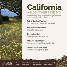 Eden Brothers California Wildflower Mixed Seeds for Planting, 1/4 lb, 120,000+ Seeds with Black Eyed Susan, Shasta Daisy | Attracts Pollinators, Plant in Spring or Fall, Zones 3, 4, 5, 6, 7, 8, 9, 10
