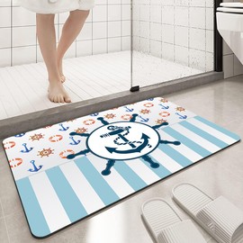 YISUMEI Bath Mat, Non-Slip Bath Mat, 40 x 60 cm, Washable, Quick-Drying Bathroom Rug, Bath Mat for Shower, Bathtub and Bathroom (Rudder)