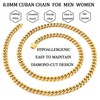 Fiusem 8mm Gold Plated Chains for Men, 14K Gold Plated
