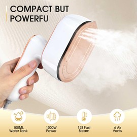 Compact Travel Steamer for Clothes - LED Display & 4 Adjustable Steam Levels, Foldable Mini Handheld Iron for Travel and Home, Essential for College Dorms, White
