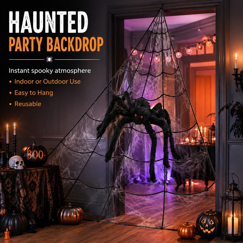 5M Triangle Spider Web for Halloween Decor – Large Cloth