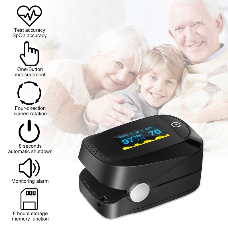 Fingertip Pulse Oximeter Oximetry Blood Oxygen Saturation Monitor with batteries