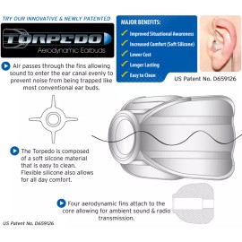 Two-Way Radio Accessory 3x Tactical Ear Gadgets™ Situational Awareness Torpedo Earbuds for Police Mic