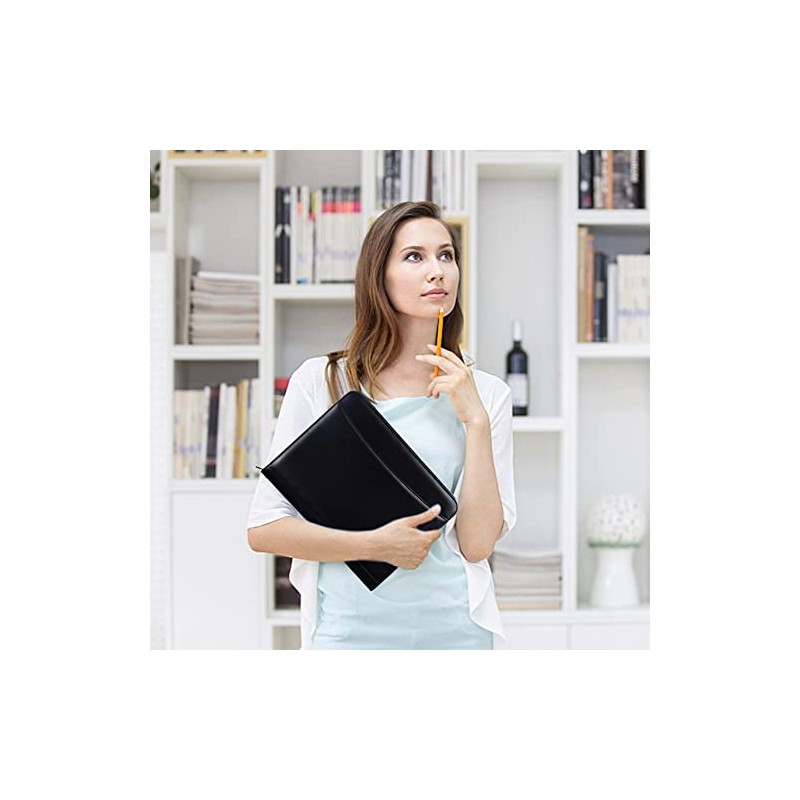 Eshow Leather Portfolio Professional Business Padfolio with Zipper - Interview
