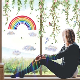 Window Stickers Birds Flowers Window Sticker Bird Protection Window Film Flowers Double-Sided Window Sticker Suncatcher Sticker Window Decoration Spring Summer Window Tattoo Anti-Collision