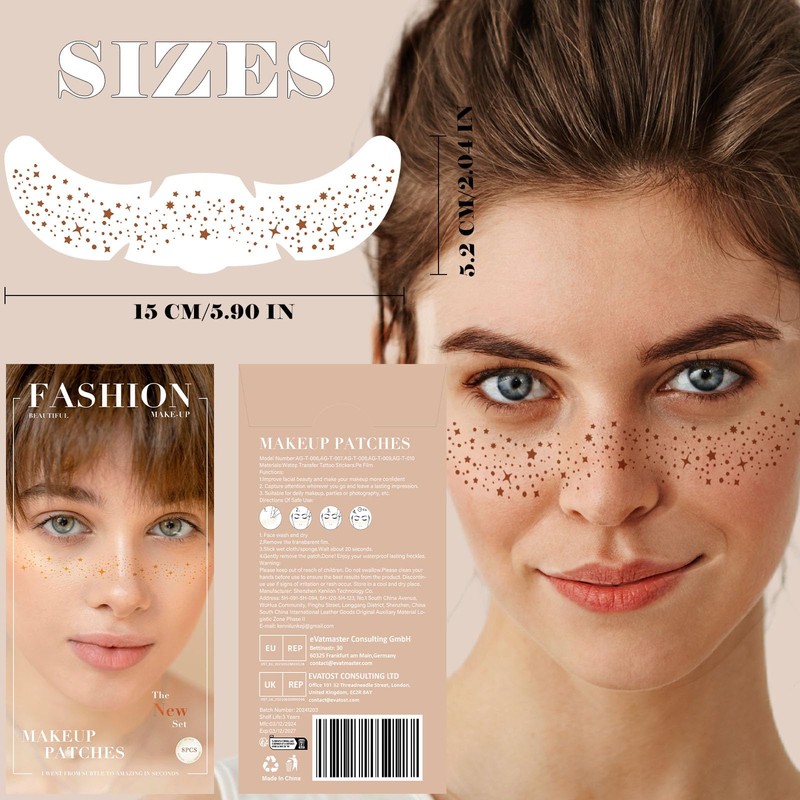 Glitter Freckles 8 Pcs Brown Glitter Freckles Face Tattoo, Cute