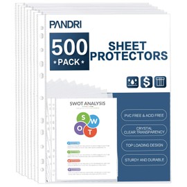 Sheet Protectors, PANDRI 500 Pack Clear Heavy Duty Plastic Page Protectors Sheet Reinforced 11-Hole Fit for 3 Ring Binder Fits Standard 8.5 x 11 Paper, 9.25 x 11.25 Top Loaded, Excluding Acid