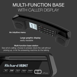 ALCATEL Epure Premium - Cordless Phone DECT with Answering Machine - Classic Design - Smart Display Base - Large Graphic Display - Handsfree - Call Barring - Black