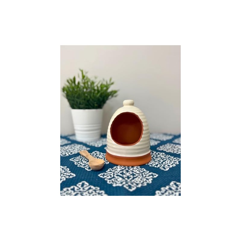 Dexam Porto Terracotta Ribbed Salt Pig - Stone - Spoon