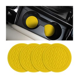 Mandark 4PCS Car Cup Holder Coasters, 2.75 Inch Non-Slip Insert Water Bottle Holder Pads, Dustproof Automotive Interior Accessories Mat, Universal for Vehicles, Trucks, RVs and More (Yellow)